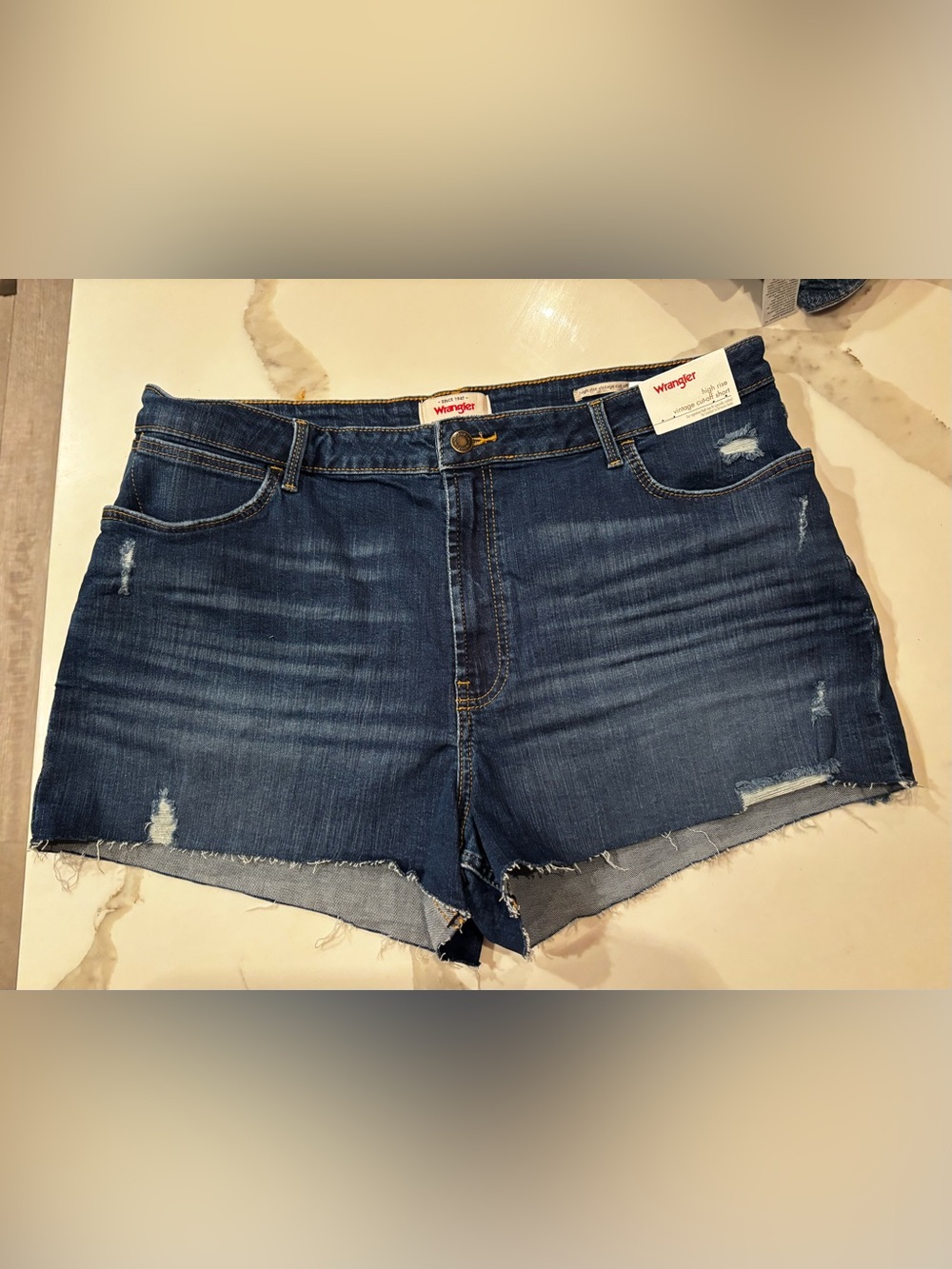 Wrangler Women's High Rise Dark Blue Denim Cutoff Shorts NWT Size 16